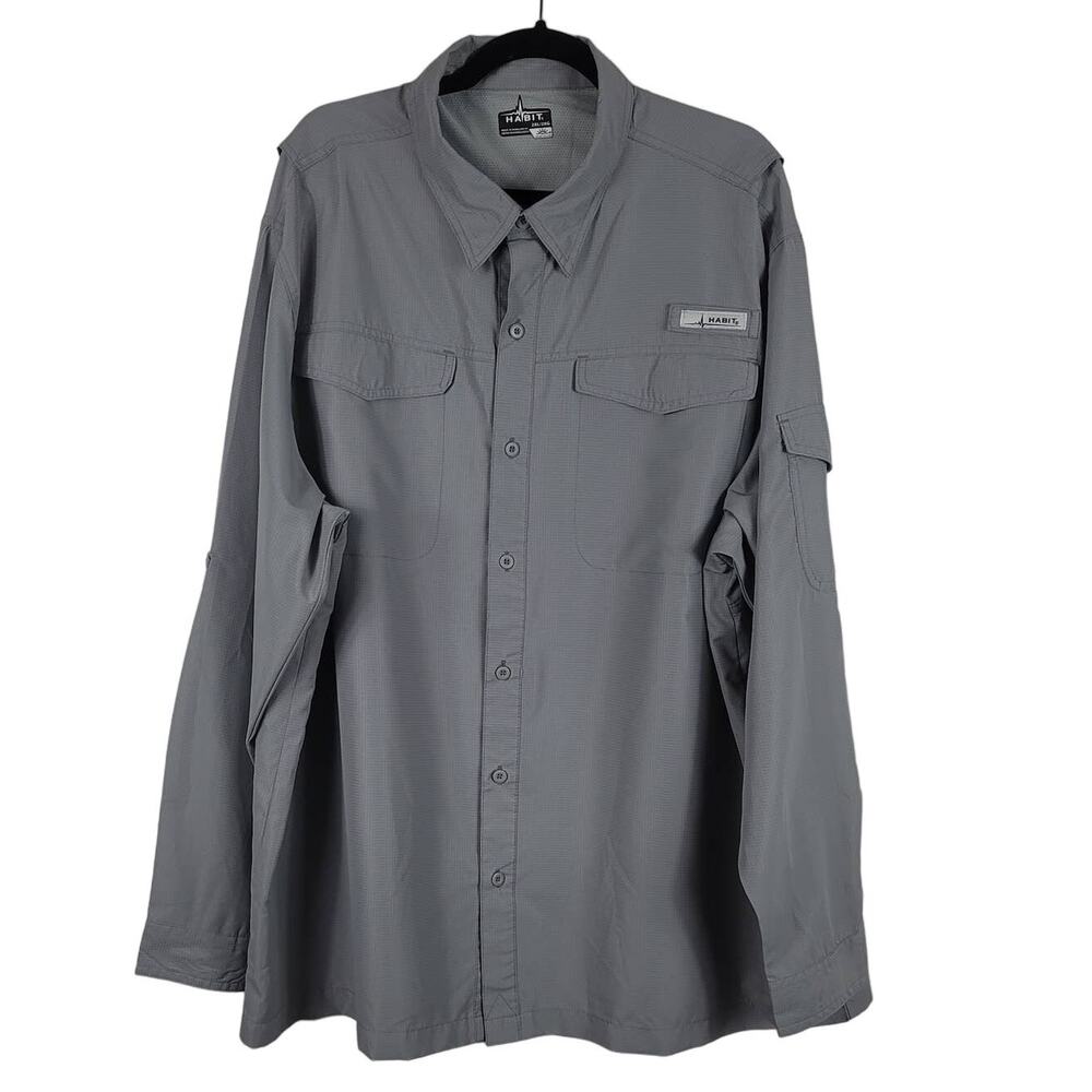 Habit Men's Gray Rip Stop Fabric 40+ Solar Factor Long Sleeve Top 2X